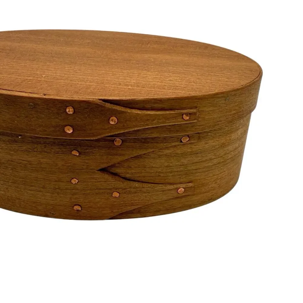 Vintage Oval Wooden Shaker Trinket Box w/ Lid Artist Signed‎ 6